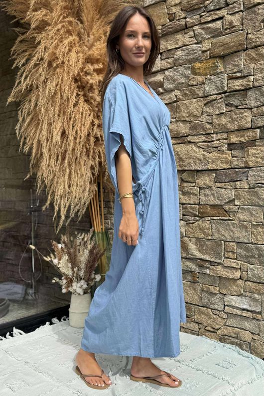 Made in Italy Hera Linen Blend Dress Denim