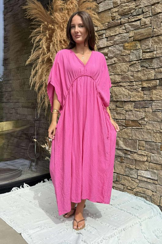 Made in Italy Hera Linen Blend Dress Flamingo