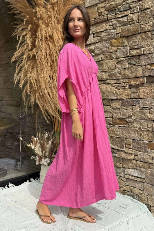 Made in Italy Hera Linen Blend Dress Flamingo /10 =