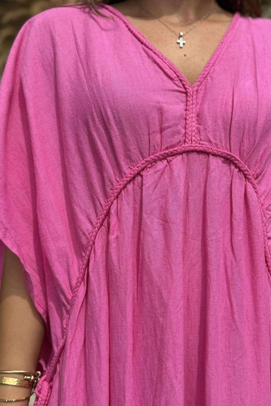 Made in Italy Hera Linen Blend Dress Flamingo
