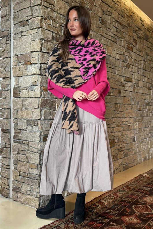 Huggle Asymmetric Draped Knit Jumper Geranium