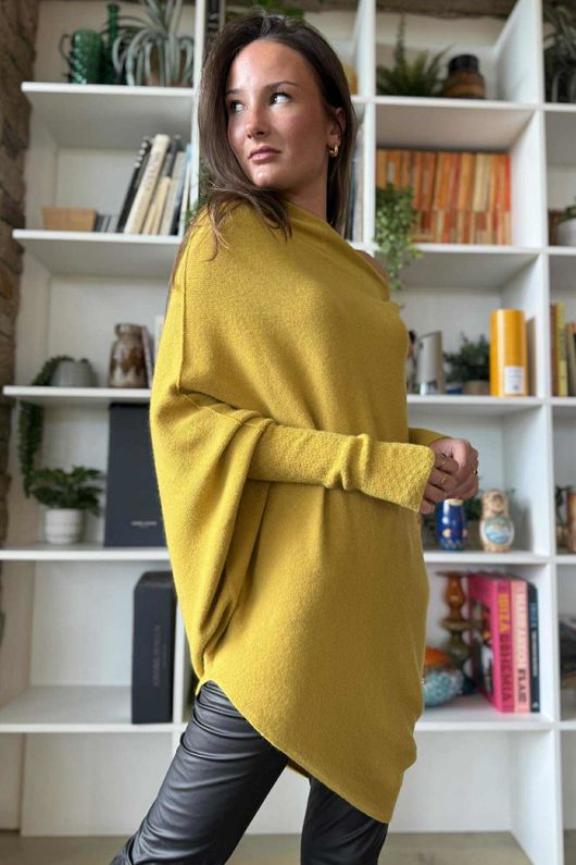 Huggle Asymmetric Draped Knit Jumper Bamboo