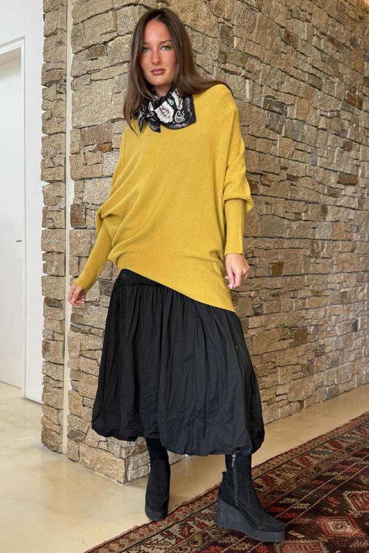 Huggle Asymmetric Draped Knit Jumper Bamboo