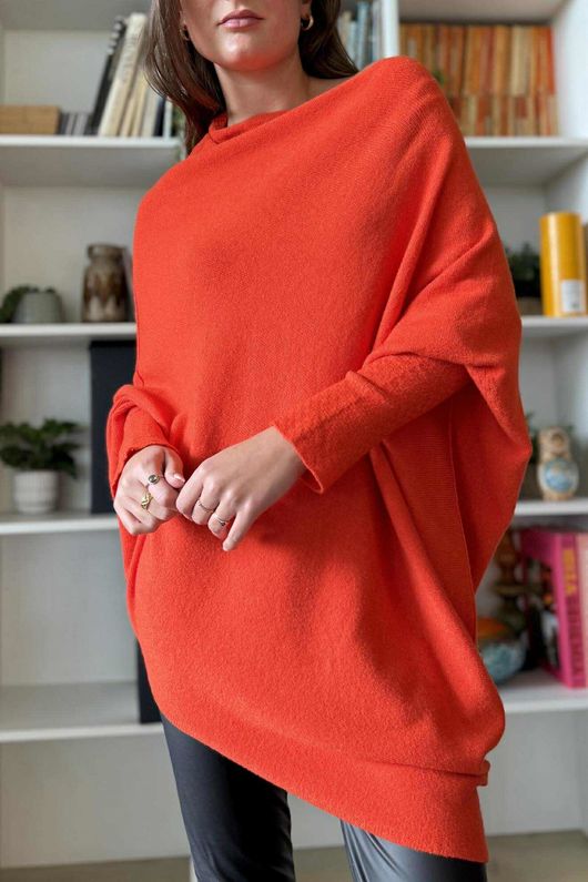 Huggle Asymmetric Draped Knit Jumper Fire