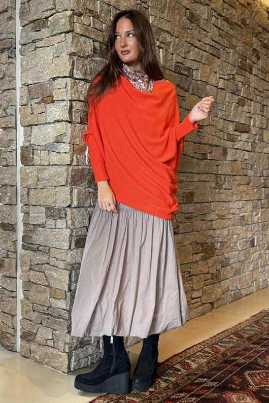 Huggle Asymmetric Draped Knit Jumper Fire