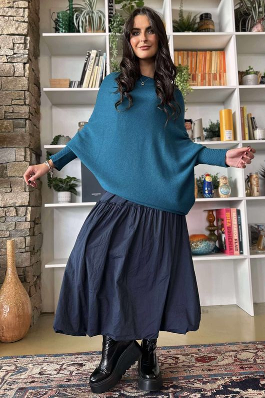 Huggle Asymmetric Draped Knit Jumper Lagoon