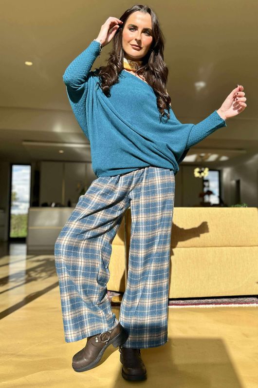 Huggle Asymmetric Draped Knit Jumper Lagoon