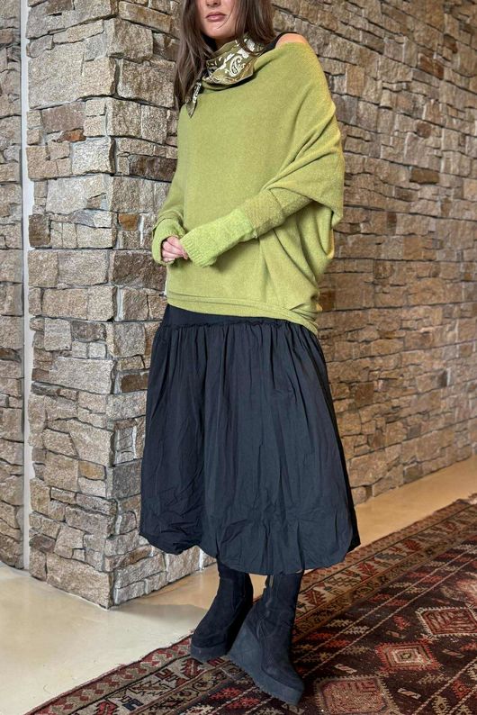 Huggle Asymmetric Draped Knit Jumper Moss