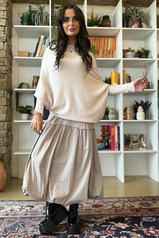 Huggle Asymmetric Draped Knit Jumper Stone
