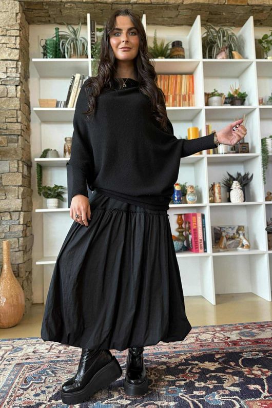 Huggle Asymmetric Draped Knit Jumper Black /