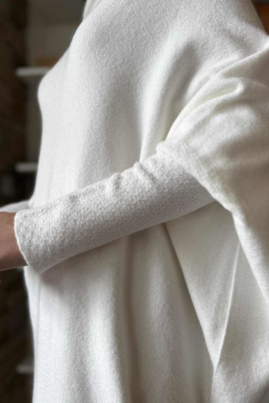 Huggle Asymmetric Draped Knit Jumper Ecru 