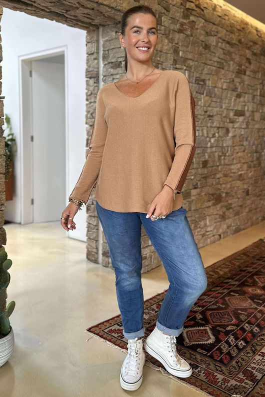Made in Italy Juno Two Tone Knit Camel & Dark Tan