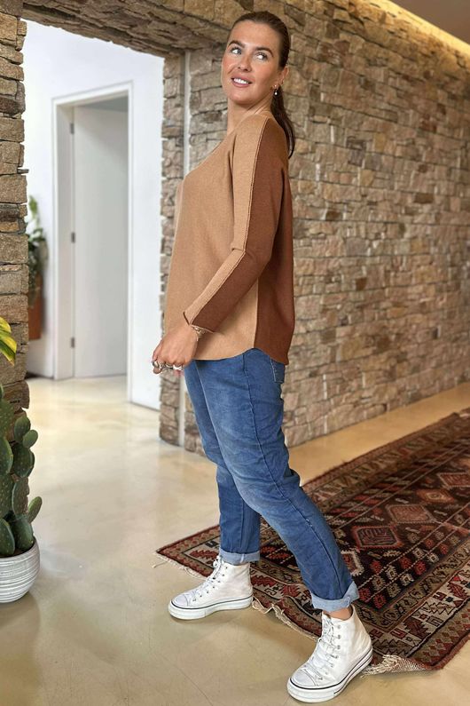 Made in Italy Juno Two Tone Knit Camel & Dark Tan /7 =