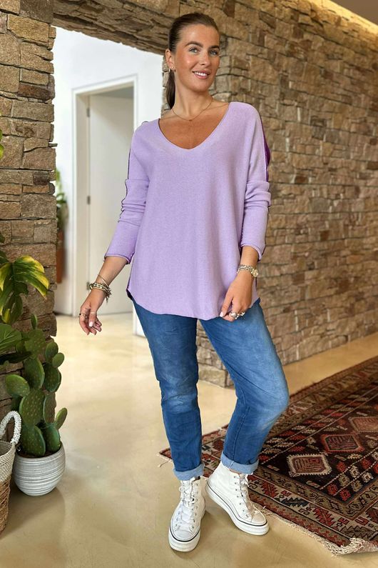 Made in Italy Juno Two Tone Knit Lilac & Aubergine