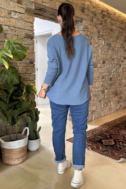 Made in Italy Juno Two Tone Knit Powder & Denim