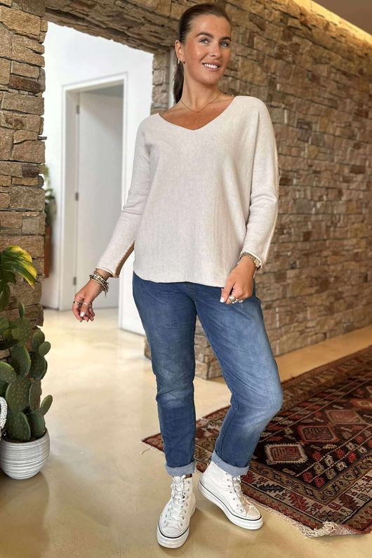 Made in Italy Juno Two Tone Knit Stone & Camel