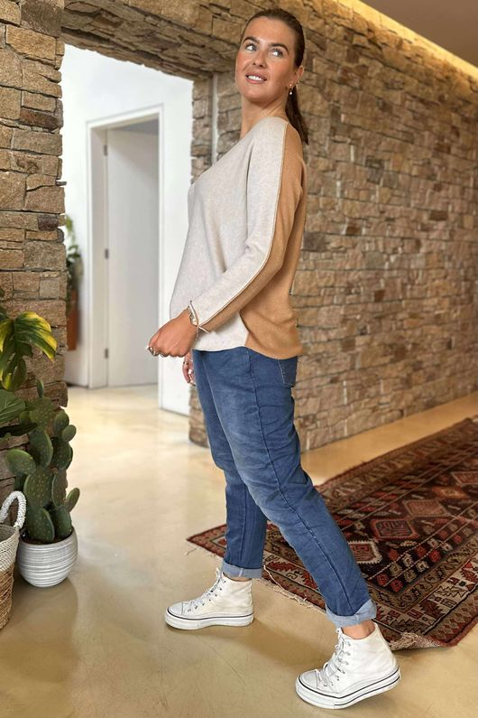 Made in Italy Juno Two Tone Knit Stone & Camel /1 =