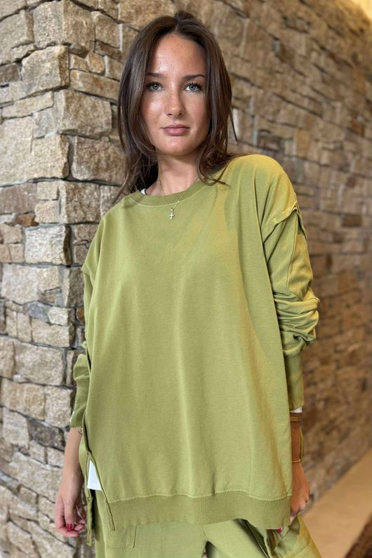 Made in Italy Lagenlook Chill Sweatshirt Olive