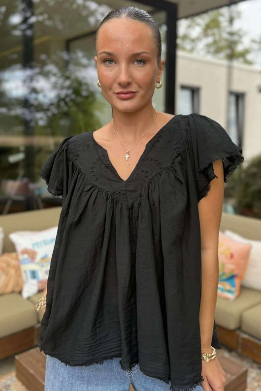 Made in Italy Lana Peasant Blouse Black /7 =
