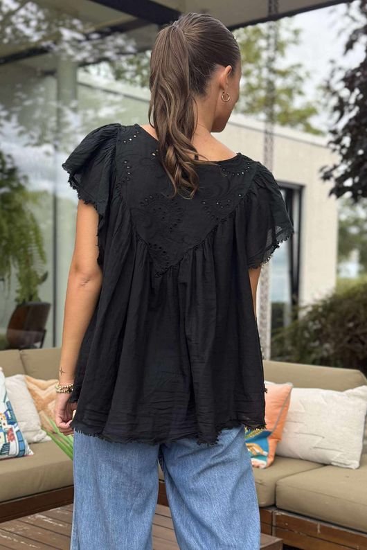 Made in Italy Lana Peasant Blouse Black