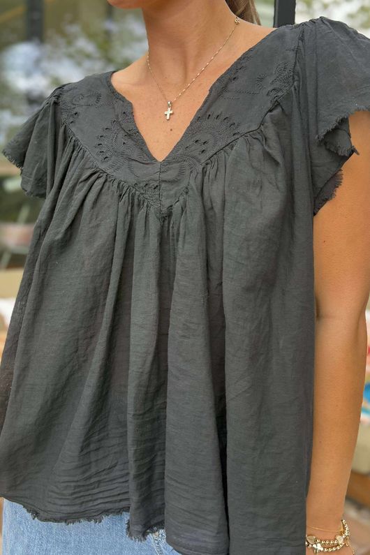 Made in Italy Lana Peasant Blouse Black