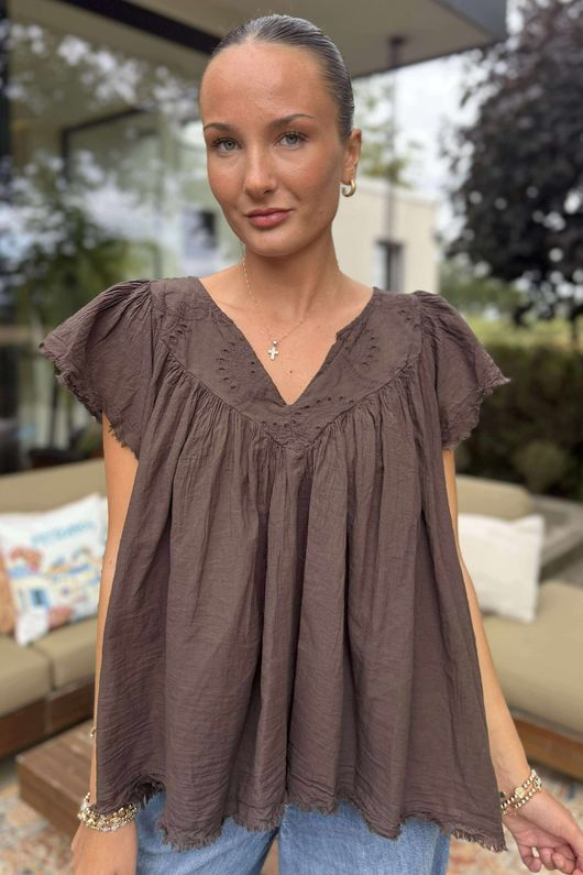 Made in Italy Lana Peasant Blouse Chocolate /10 =