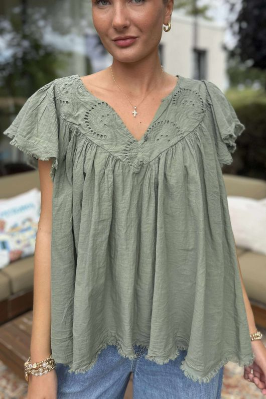 Made in Italy Lana Peasant Blouse Khaki /19 =