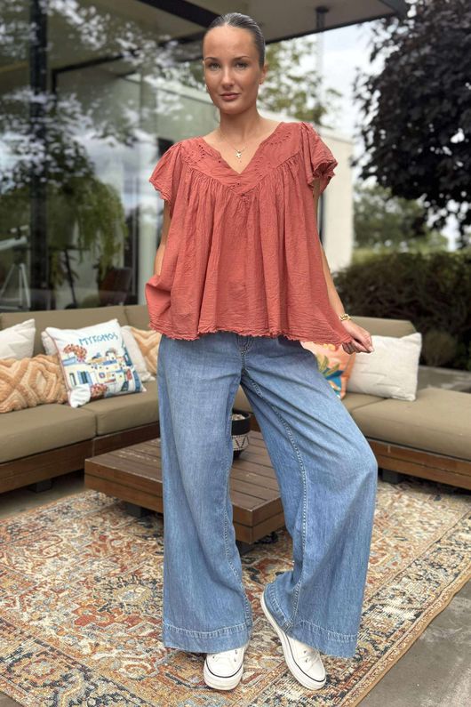 Made in Italy Lana Peasant Blouse Tuscan Terracotta 
