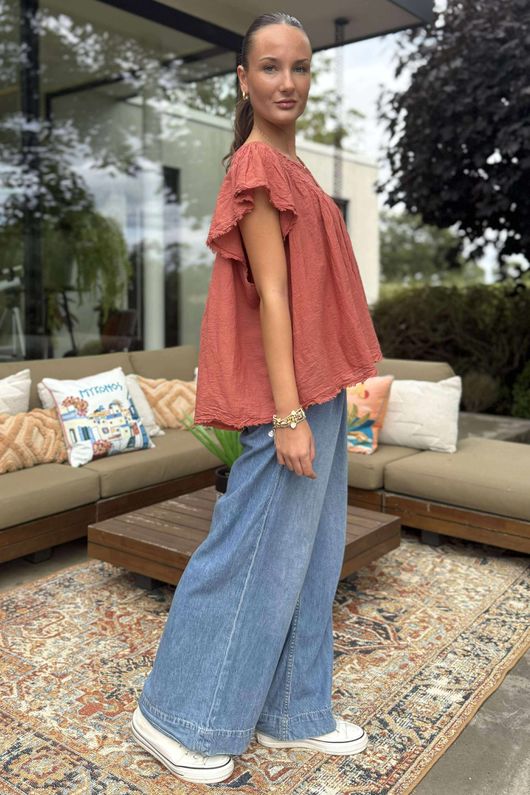 Made in Italy Lana Peasant Blouse Tuscan Terracotta 
