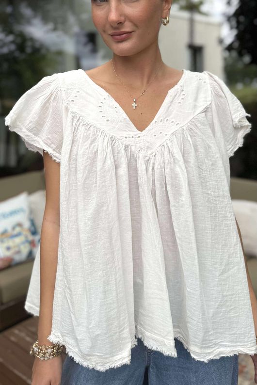 Made in Italy Lana Peasant Blouse Vintage Cream /16 =