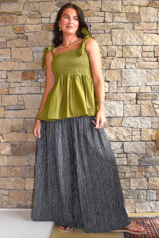  Marina Chalk Stripe Palazzo Pant Black 