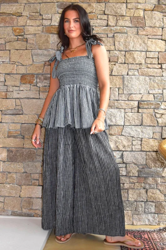  Marina Chalk Stripe Palazzo Pant Black 