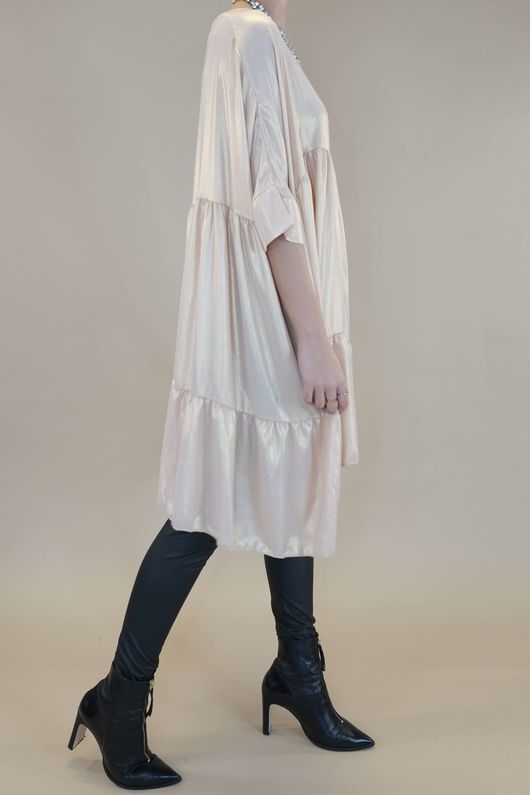 Made in Italy Molten Asymmetric Smock Dress Champagne 
