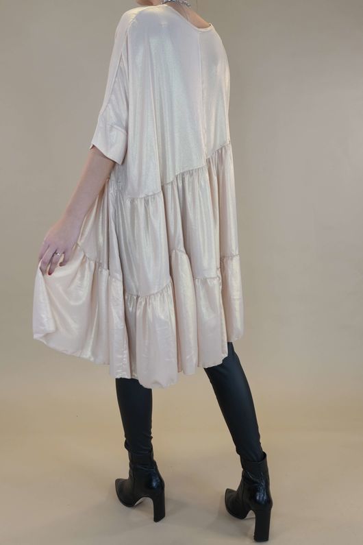 Made in Italy Molten Asymmetric Smock Dress Champagne 