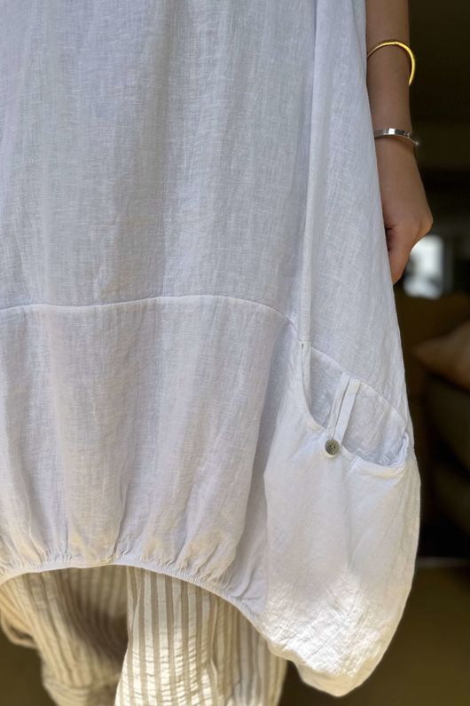 Made in Italy Noa Linen Blend Cocoon Dress White