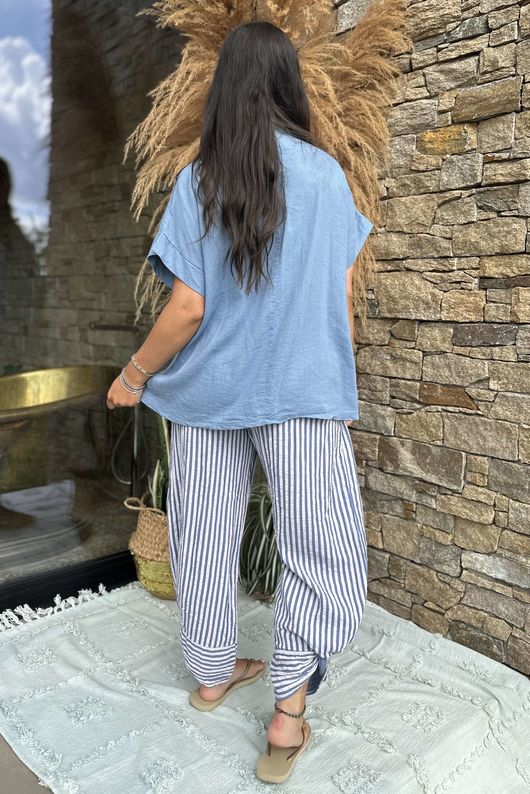 Made in Italy Noa Linen Blend Pop Over Smock Denim /19 =