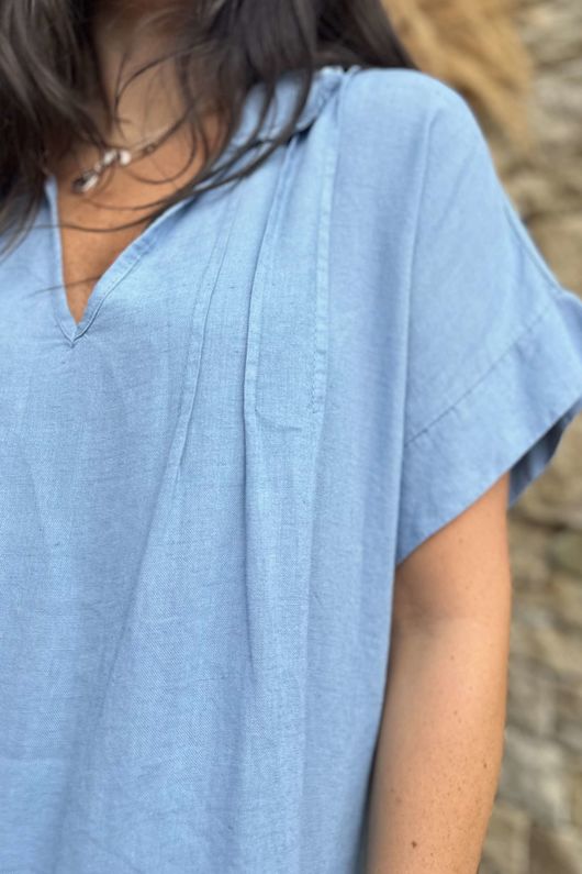 Made in Italy Noa Linen Blend Pop Over Smock Denim /19 =