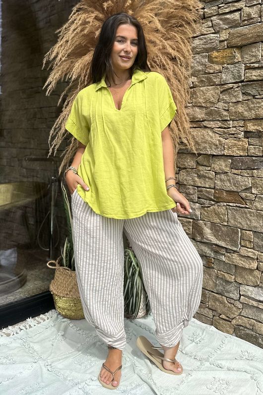 Made in Italy Noa Linen Blend Pop Over Smock Lime /14 =