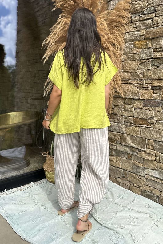 Made in Italy Noa Linen Blend Pop Over Smock Lime /14 =