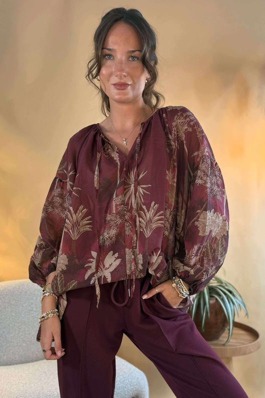 Made in Italy Noctura Pure Cotton Peasant Blouse Beetroot /16 =