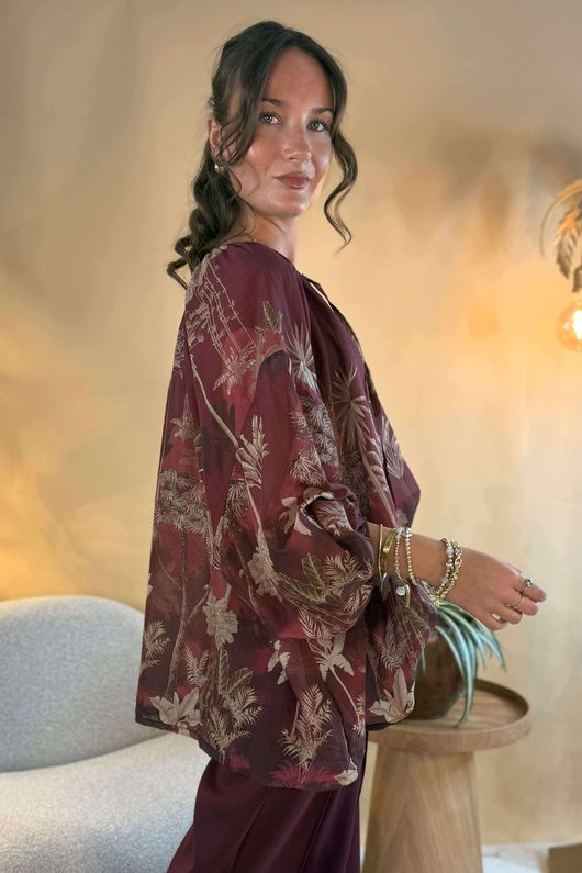 Made in Italy Noctura Pure Cotton Peasant Blouse Beetroot