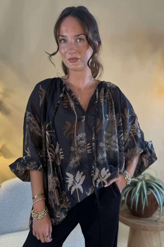 Made in Italy Noctura Pure Cotton Peasant Blouse Black /17 =