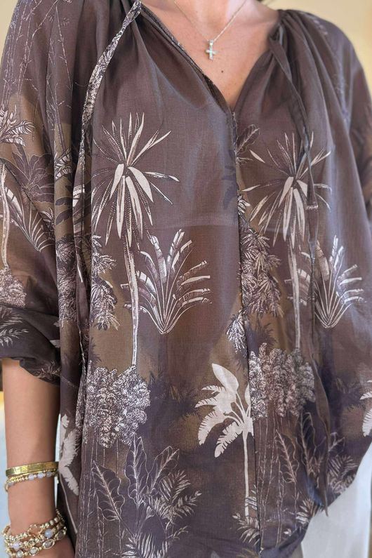 Made in Italy Noctura Pure Cotton Peasant Blouse Chocolate /16 =