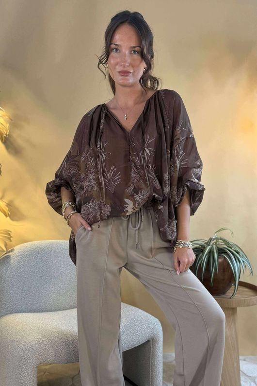 Made in Italy Noctura Pure Cotton Peasant Blouse Chocolate /16 =