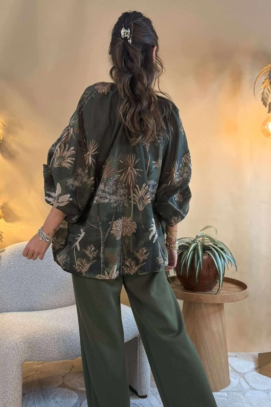 Made in Italy Noctura Pure Cotton Peasant Blouse Khaki /17 =