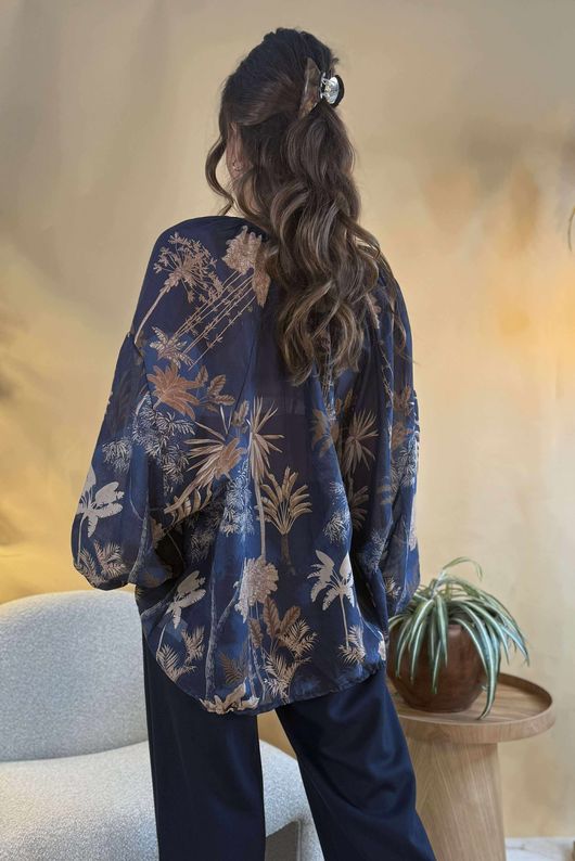 Made in Italy Noctura Pure Cotton Peasant Blouse Navy /16 =