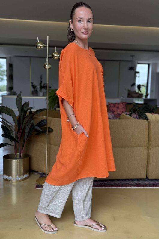 Made in Italy Noor Linen Blend Pocketed Dress Aperol