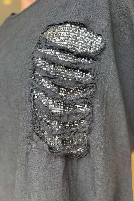 Made in Italy Noor Linen Blend Pocketed Dress Charcoal