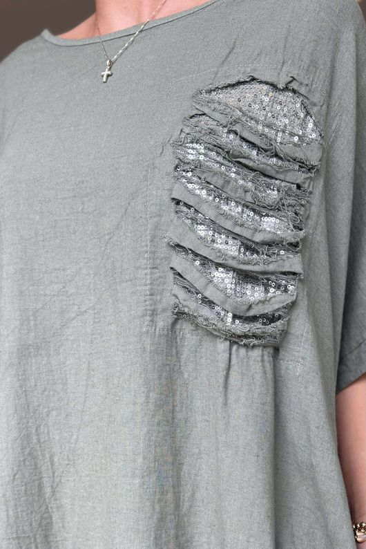 Made in Italy Noor Linen Blend Pocketed Dress Khaki