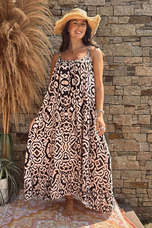Made in Italy Balearic Tie Shoulder Dress Black /56 ** 
